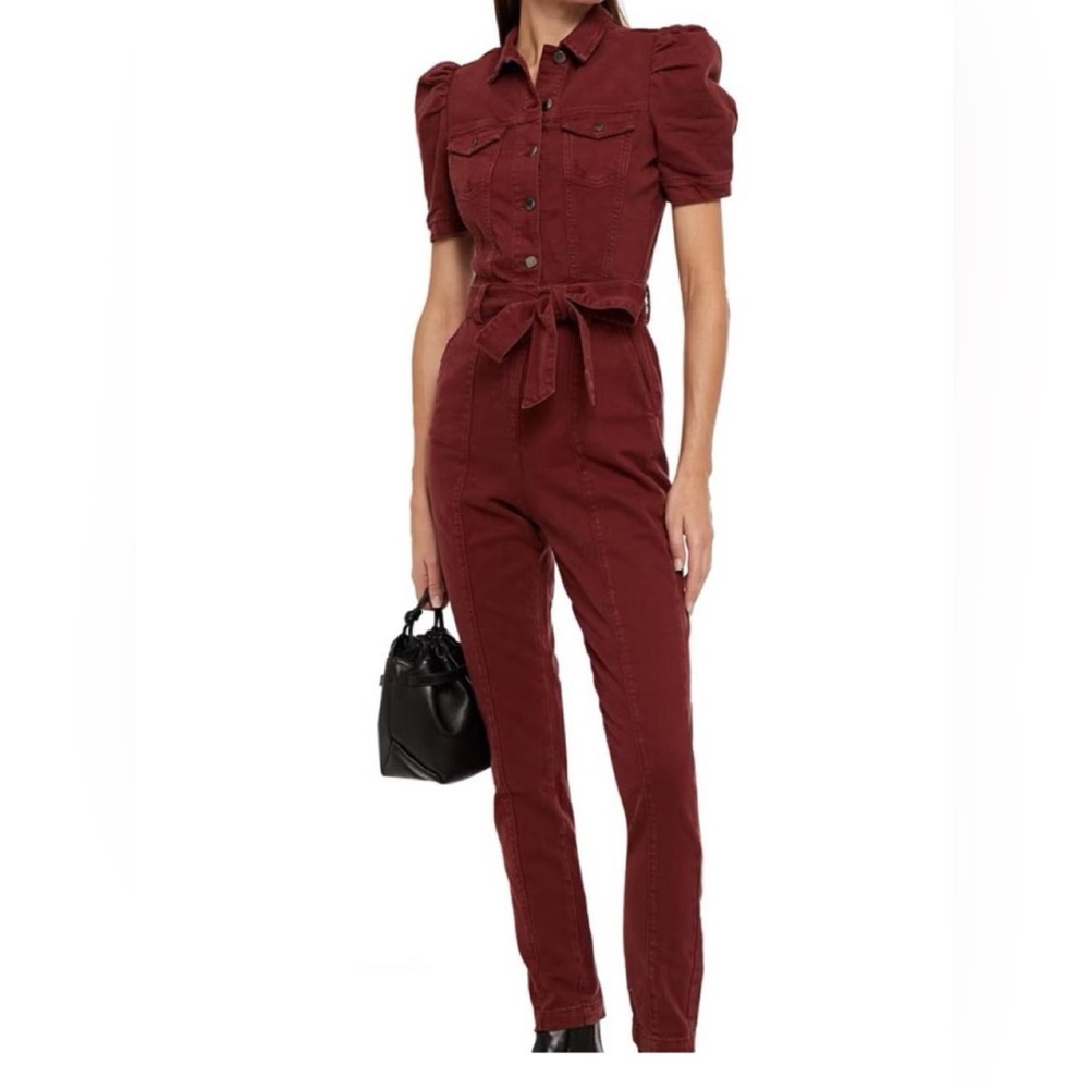 Retrofete Tori Belted short sleeve burnt red jumpsuit denim jean